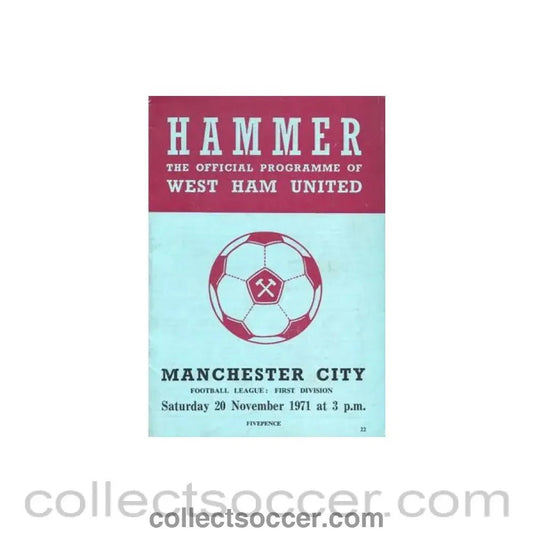 1971 - West Ham United v Manchester City official programme 20/11/1971 Football League - Collect Soccer