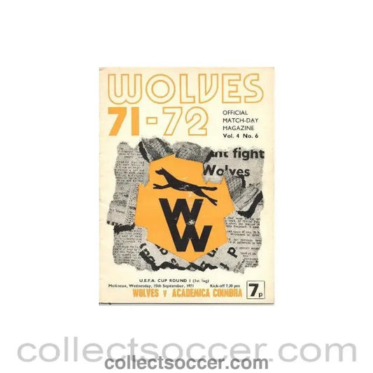 1971 - Wolverhampton Wanderers v Academica Colombia official programme 15/09/1971 - Collect Soccer