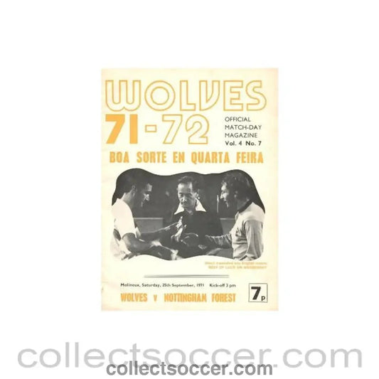 1971 - Wolverhampton Wanderers v Nottingham Forest official programme 25/09/1971 - Collect Soccer
