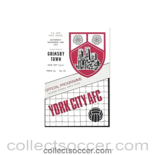 1971 - York City v Grimsby Town official programme 20/11/1971 F.A. Cup - Collect Soccer