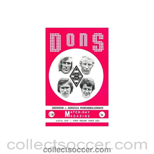1972 - Aberdeen v Borussia Munchengladbach official programme Season 1972 - 73 - Collect Soccer
