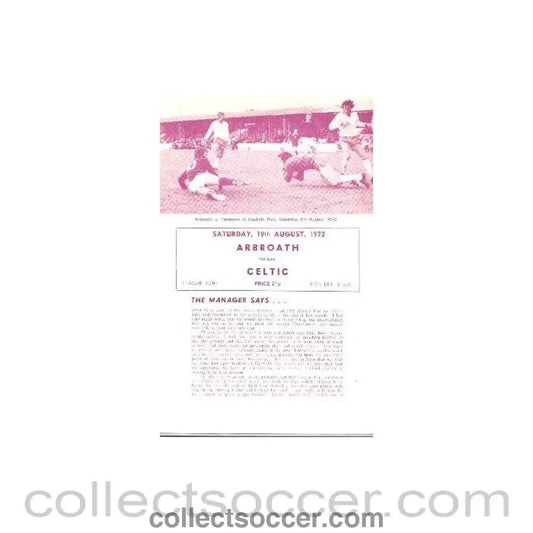 1972 - Arbroath v Celtic official programme 19/08/1972 - Collect Soccer