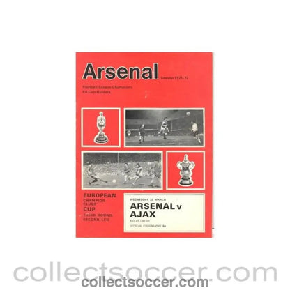 1972 - Arsenal v Ajax official programme 22/03/1972 - Collect Soccer