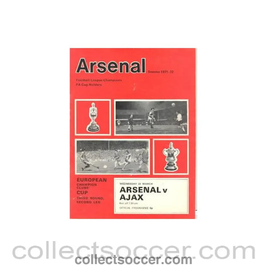 1972 - Arsenal v Ajax official programme 22/03/1972