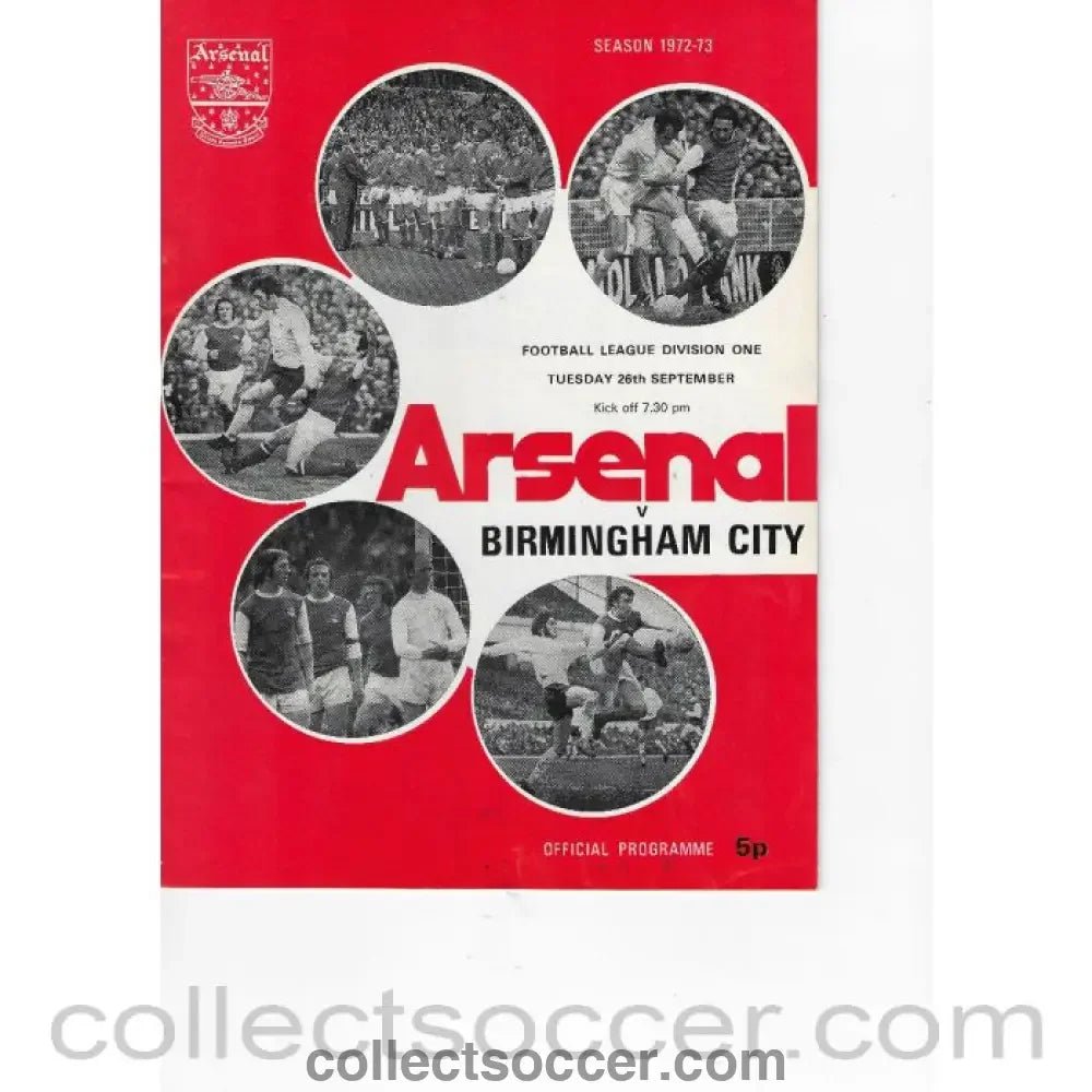 1972 - Arsenal v Birmingham City 26/9/1972 Official Programme - Collect Soccer