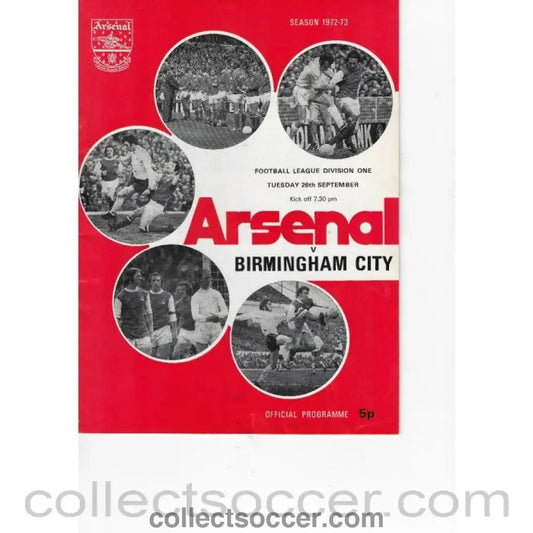1972 - Arsenal v Birmingham City 26/9/1972 Official Programme - Collect Soccer