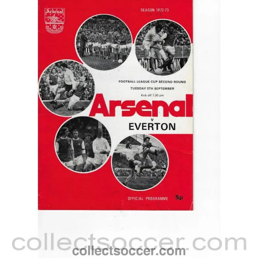 1972 - Arsenal v Everton League Cup 2nd Round 5/9/1972 Official Programme - Collect Soccer