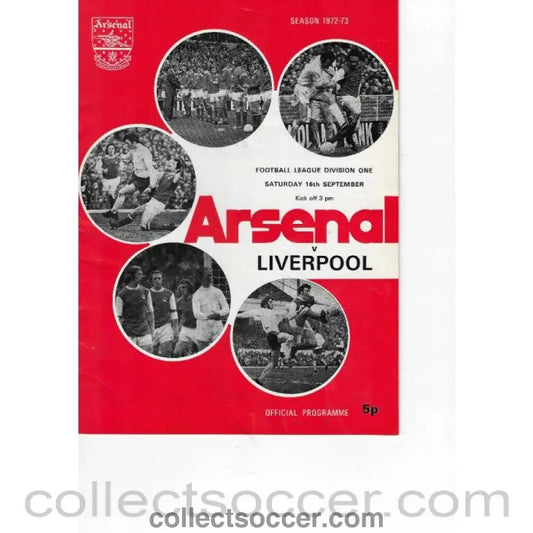 1972 - Arsenal v Liverpool 16/9/1972 Official Programme - Collect Soccer