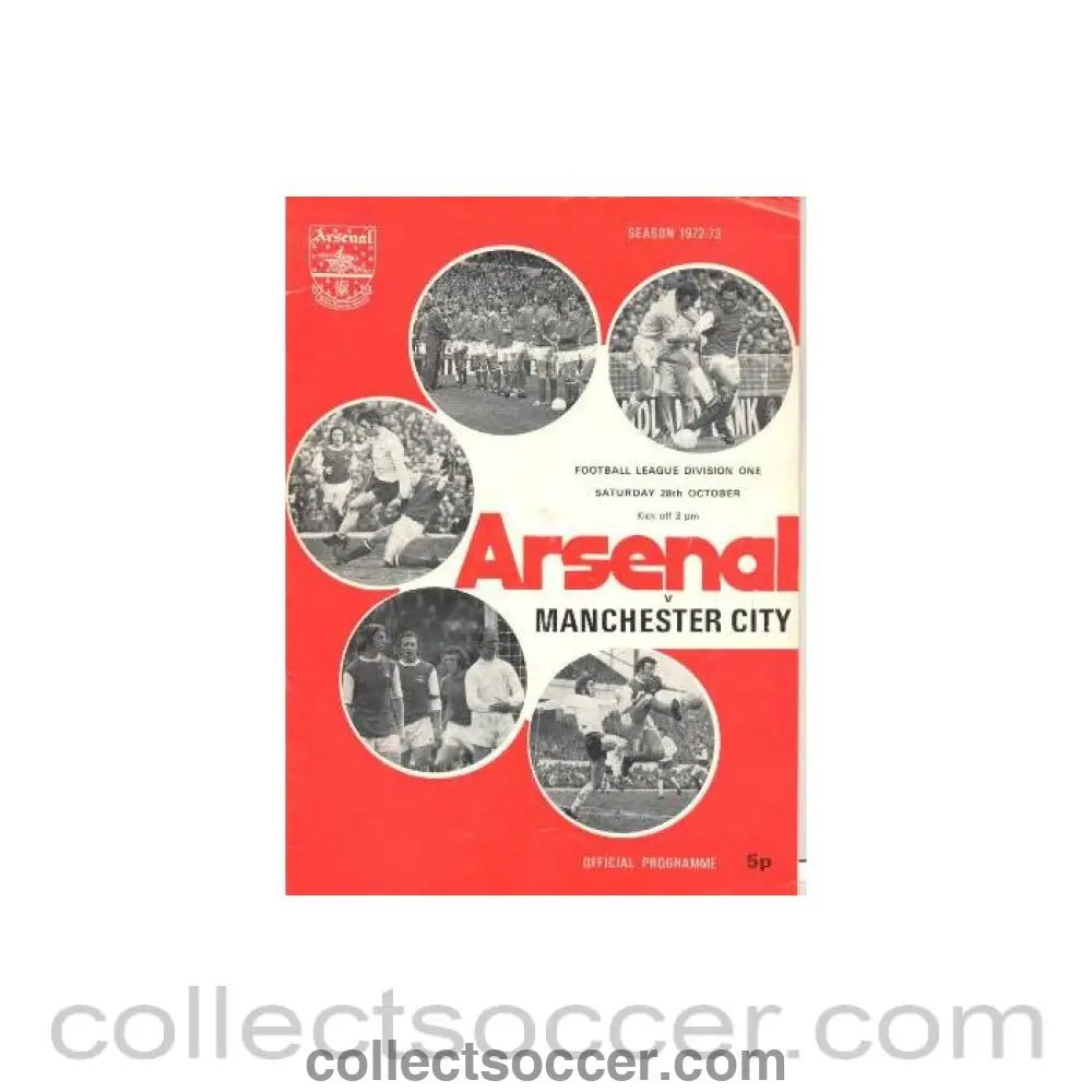 1972 - Arsenal v Manchester City official programme 28/10/1972 - Collect Soccer