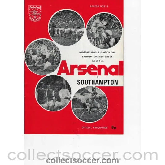 1972 - Arsenal v Southampton 30/9/1972 Official Programme - Collect Soccer
