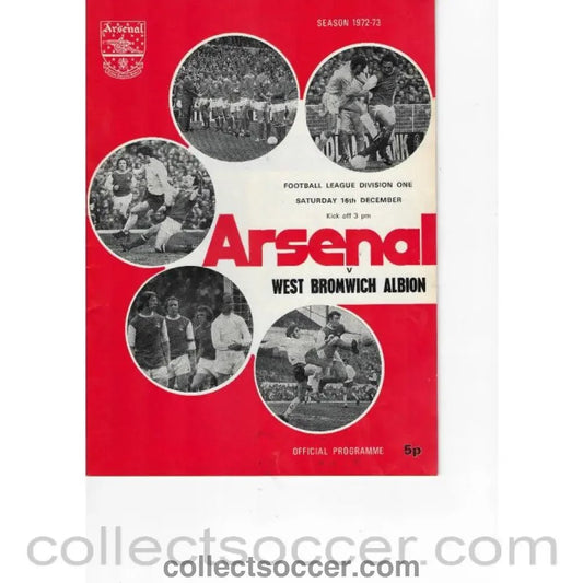 1972 - Arsenal v West Bromwich Albion 16/12/1972 Official Programme - Collect Soccer