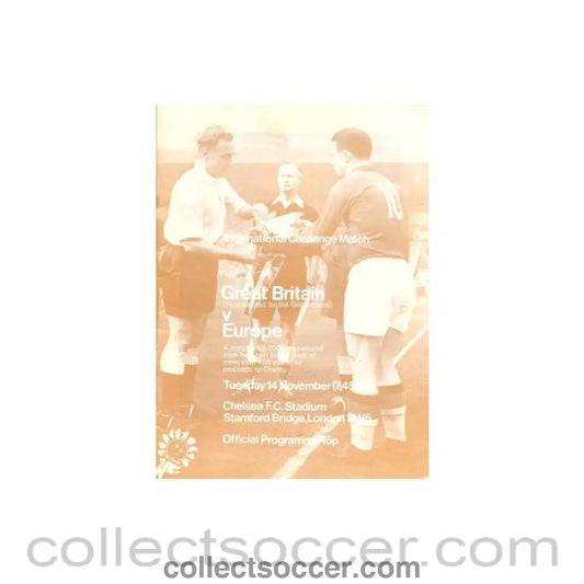 1972 - At Chelsea Great Britain v Europe official programme 14/11/1972