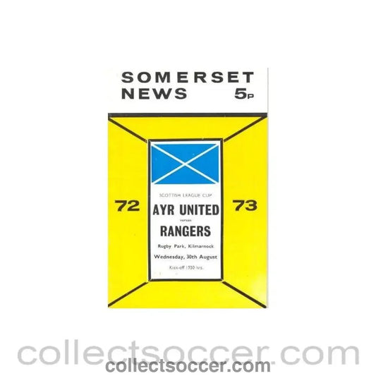 1972 - Ayr United v Glasgow Rangers official programme 30/08/1972 Scottish League Cup - Collect Soccer