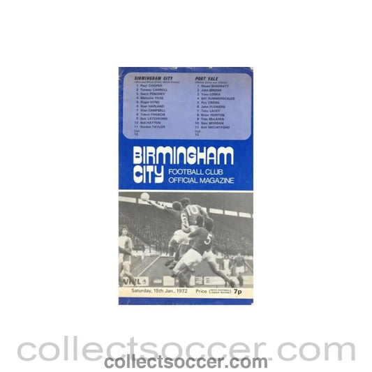 1972 - Birmingham City v Port Vale official programme 15/01/1972 F.A. Cup - Collect Soccer