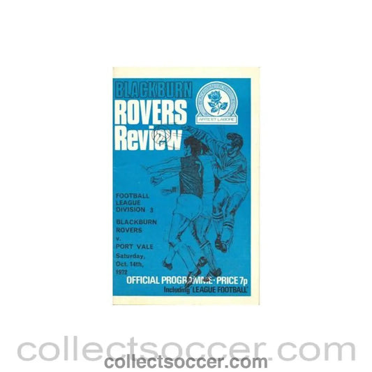 1972 - Blackburn Rovers v Port Vale official programme 14/10/1972 Football League - Collect Soccer