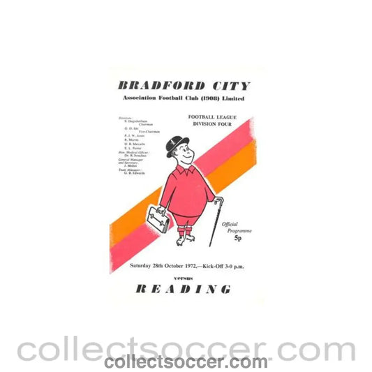 1972 - Bradford City v Reading official programme 28/10/1972 Football League
