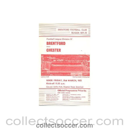 1972 - Brentford v Chester official programme 31/03/1972 Football League
