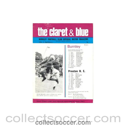 1972 - Burnley v Preston North End official programme 1972-1973