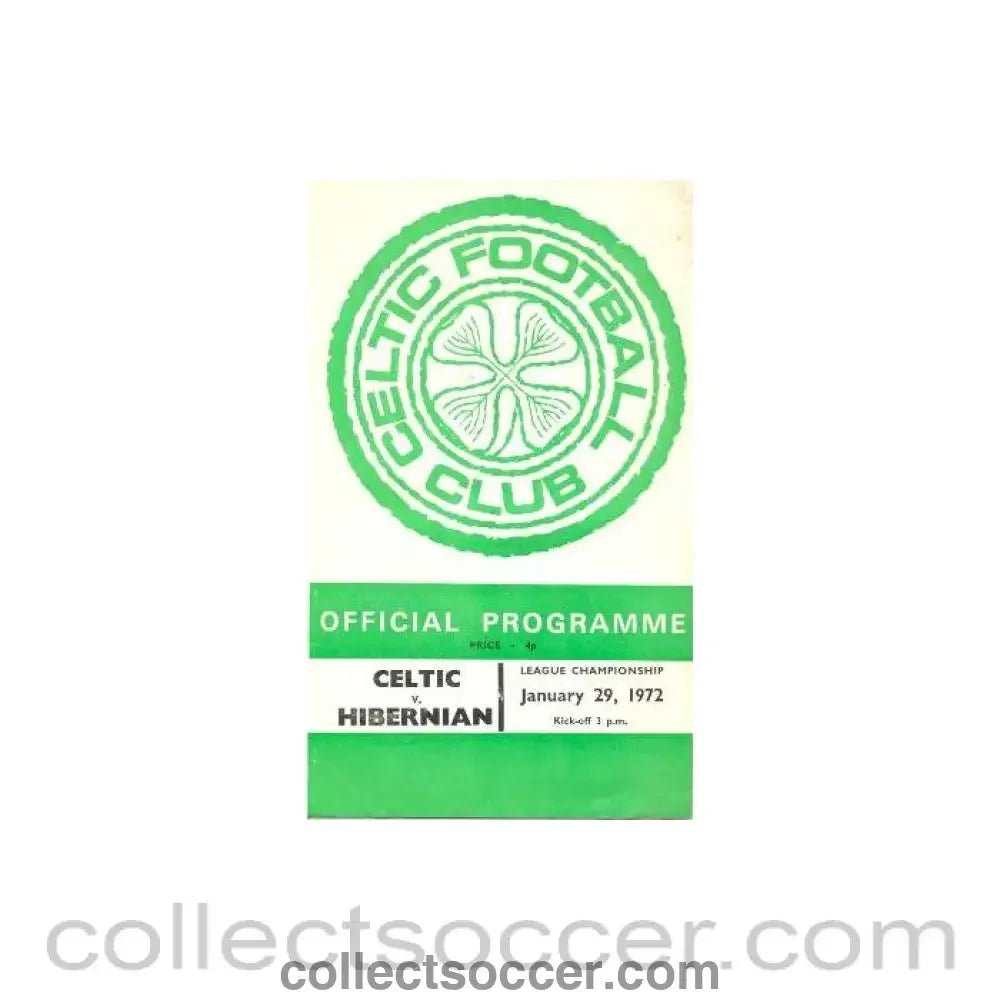 1972 - Celtic v Hibernian official programme 29/01/1972 - Collect Soccer
