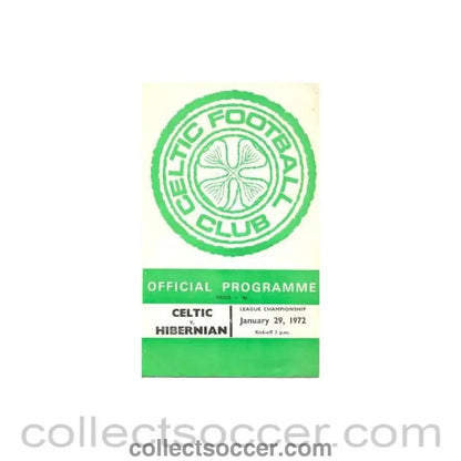 1972 - Celtic v Hibernian official programme 29/01/1972 - Collect Soccer