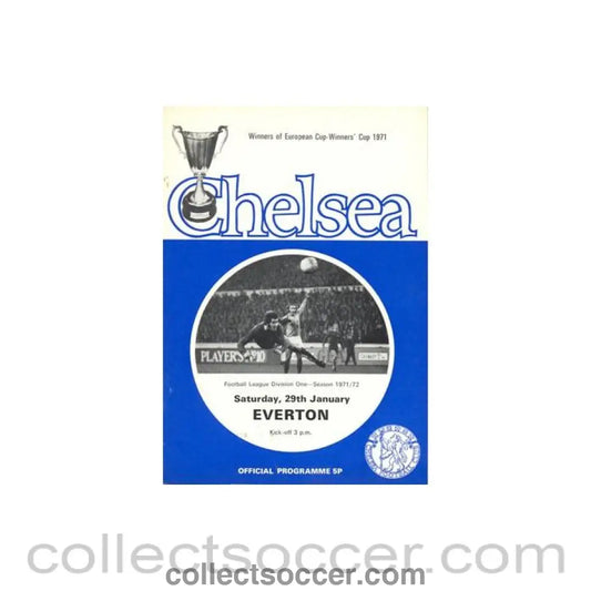 1972 - Chelsea v Everton official programme 29/01/1972 Football League token missing and hence half price