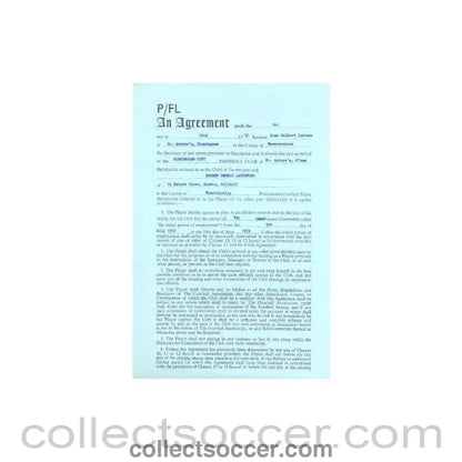 1972 - Contract For Hire of a Player between Birmingham City F.C. and Robert Dennis Latchford (Bob Latchford) of
