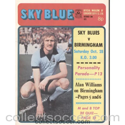 1972 - Coventry City v Birmingam City Programme 28/10/1972 - Collect Soccer