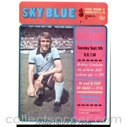 1972 - Coventry City v Hartlepool Programme League Cup 5/9/1972 - Collect Soccer