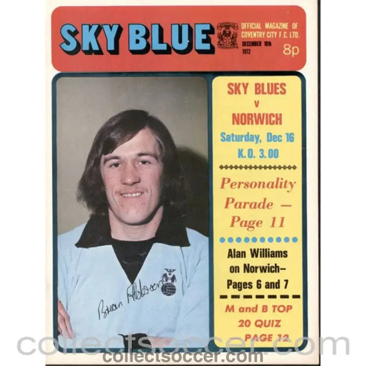 1972 - Coventry City v Norwich City Programme 16/12/1972 - Collect Soccer
