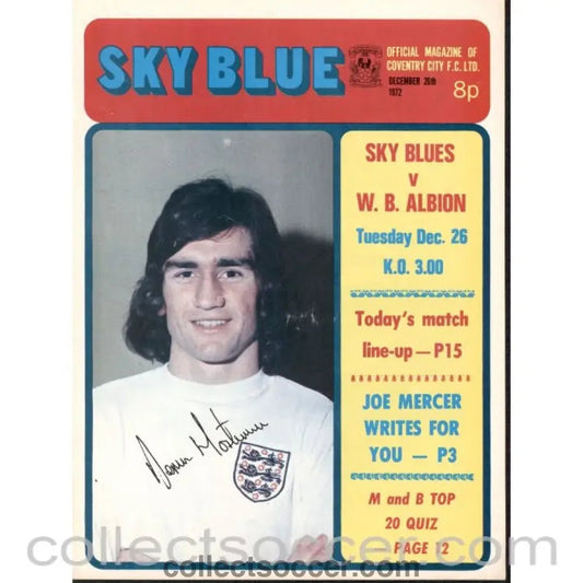 1972 - Coventry City v West Bromwich Albion programme 26/12/1972 - Collect Soccer