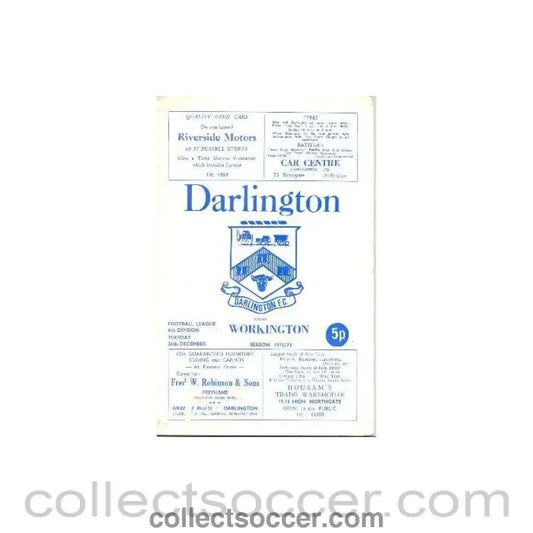 1972 - Darlington v Workington official programe 26/12/1972 Football League - Collect Soccer