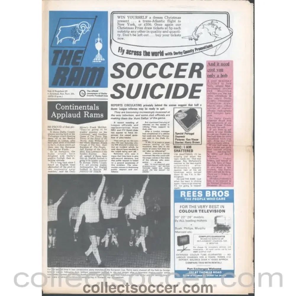 1972 - Derby County v Arsenal 25/11/1972 Official Programme - Collect Soccer