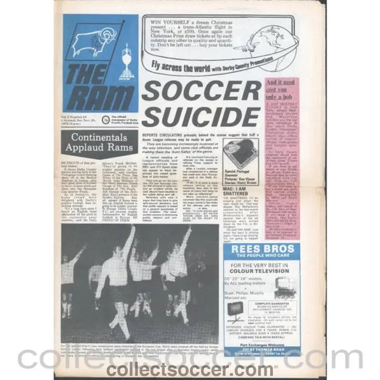 1972 - Derby County v Arsenal 25/11/1972 Official Programme - Collect Soccer