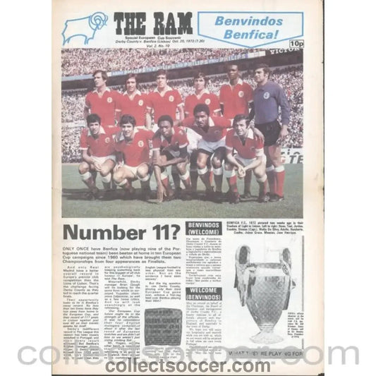 1972 - Derby County v Benfica European Cup 25/10/1972 Official Programme - Collect Soccer