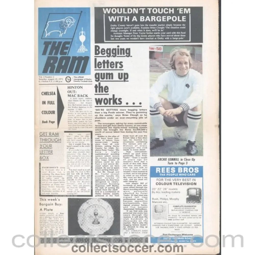 1972 - Derby County v Chelsea 19/8/1972 Official Programme - Collect Soccer