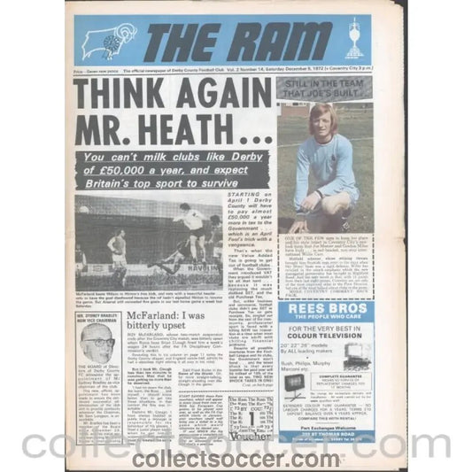 1972 - Derby County v Coventry City 9/12/1972 Official Programme - Collect Soccer