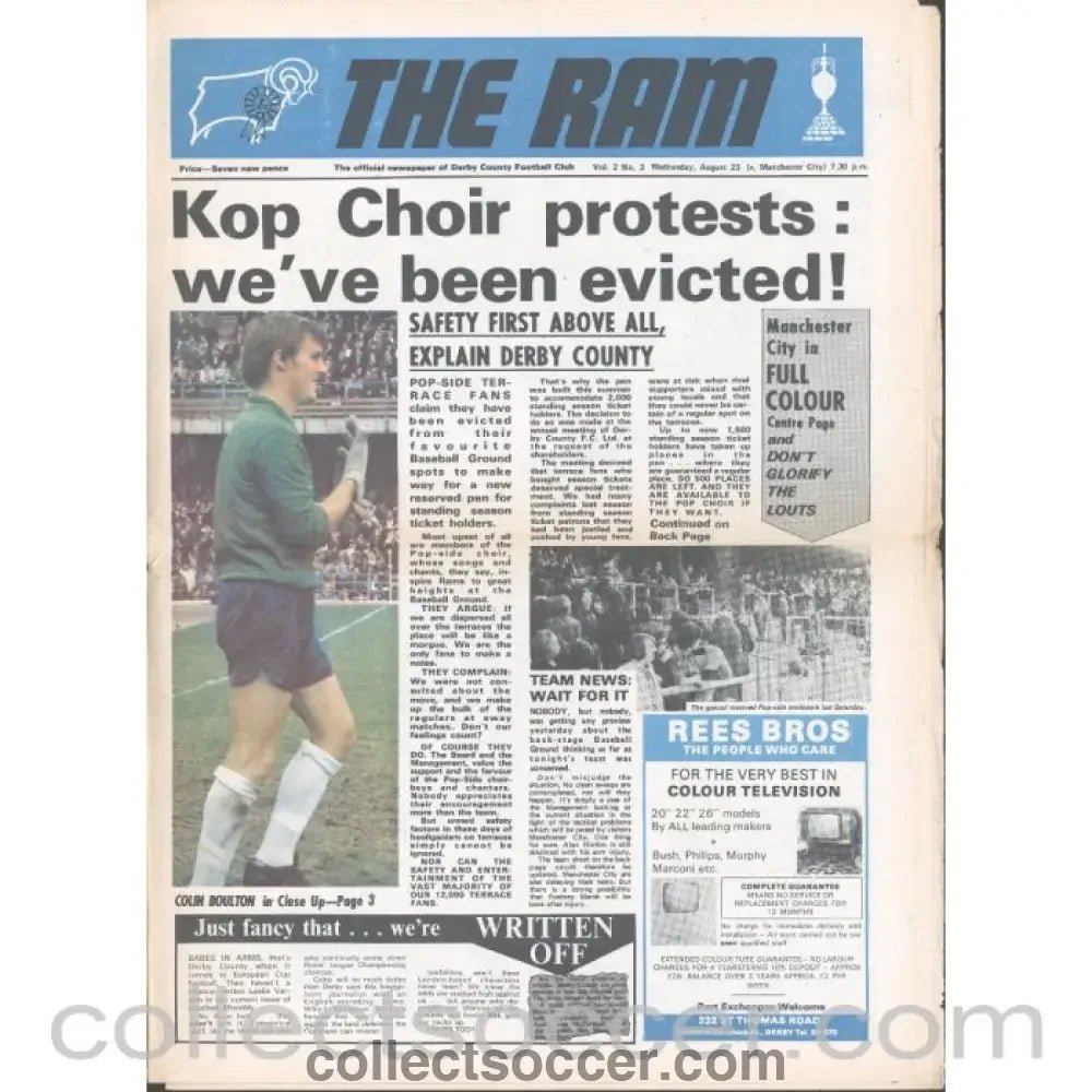 1972 - Derby County v Manchester City 23/8/1972 Official Programme - Collect Soccer
