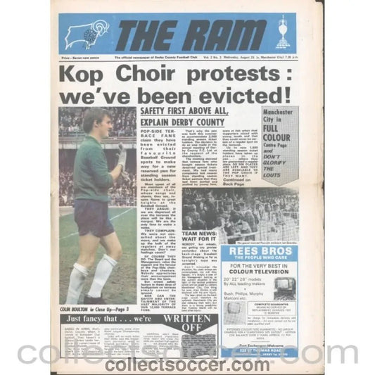 1972 - Derby County v Manchester City 23/8/1972 Official Programme - Collect Soccer