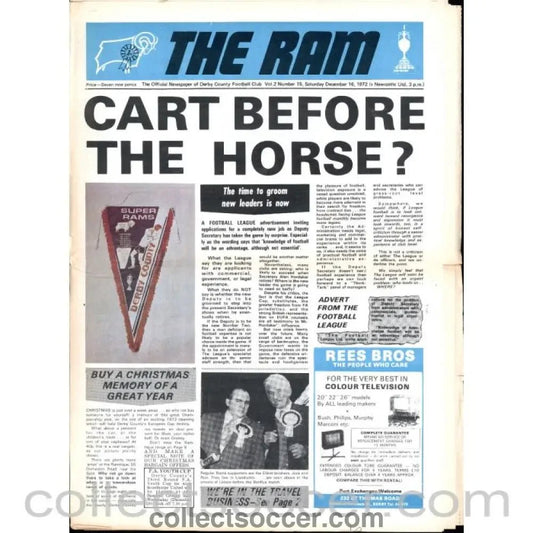 1972 - Derby County v Newcastle United 16/12/1972 Official Programme - Collect Soccer
