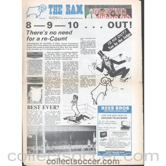 1972 - Derby County v Sheffield United 28/10/1972 Official Programme - Collect Soccer