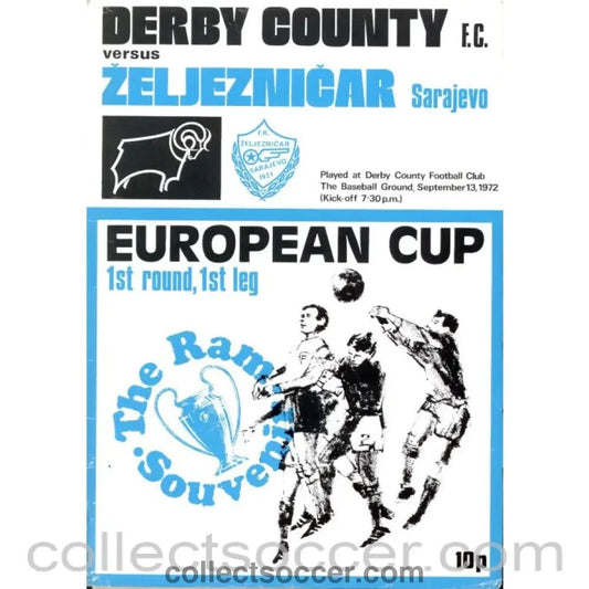 1972 - Derby County v Zeljeznicar 13/9/1972 European Cup Official Programme - Collect Soccer