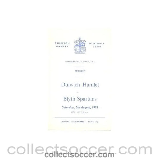 1972 - Dulwich Hamlet v Blyth Spartans official programme 05/08/1972 - Collect Soccer