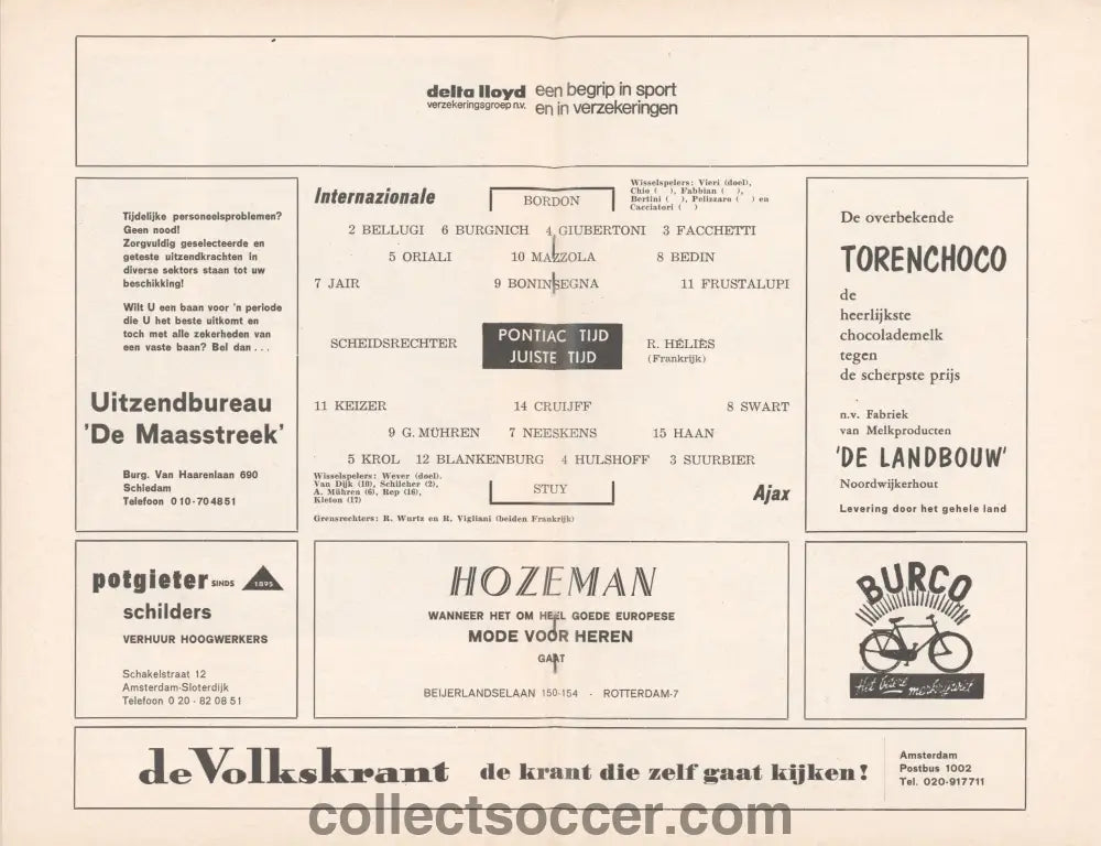 1972 European Cup Final Official Programme Ajax v Inter Milan