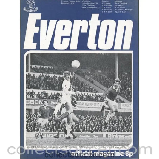 1972 - Everton v West Ham United Official Programme 25/11/1972 - Collect Soccer