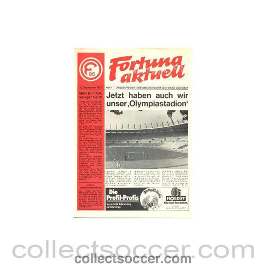1972 - Fortuna Dusseldorf vChelsea official programme 12/09/1972 in German