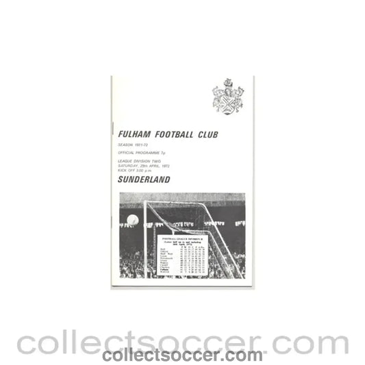 1972 - Fulham v Sunderland official programme 29/04/1972 - Collect Soccer