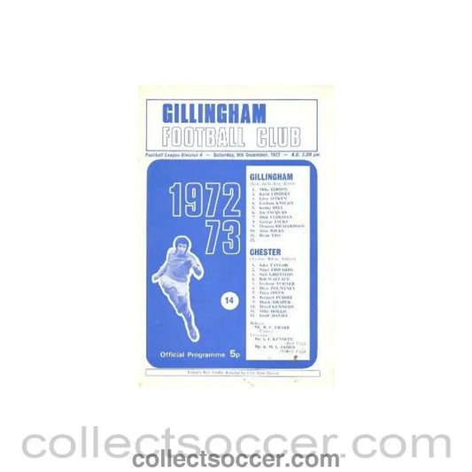1972 - Gillingham v Chester official programme 09/12/1972 Football League - Collect Soccer