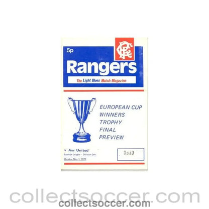 1972 - Glasgow Rangers v Ayr United official programme 01/05/1972 Scottish League - Collect Soccer