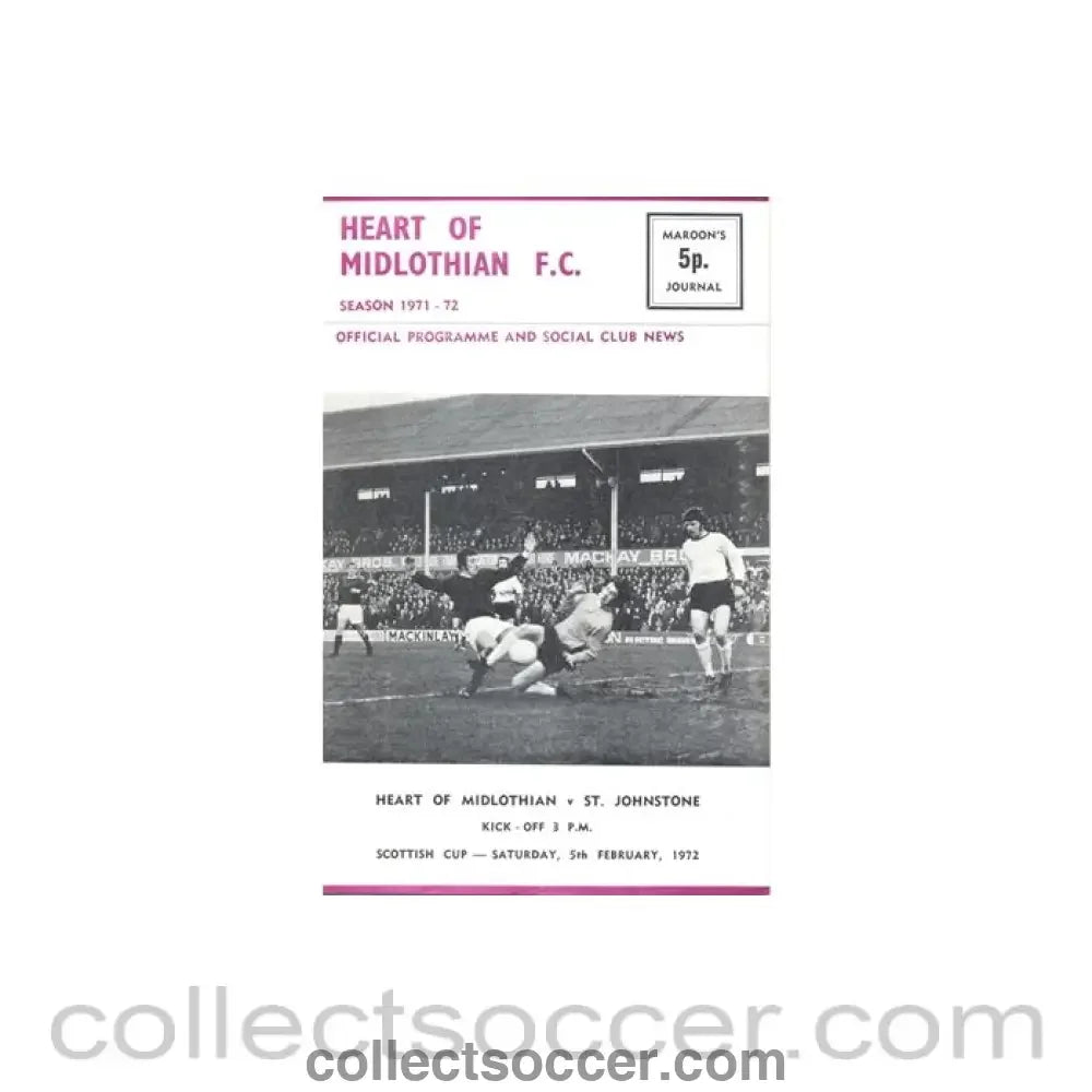 1972 - Heart of Midlothian v St. Johnstone official programme 05/02/1972 - Collect Soccer