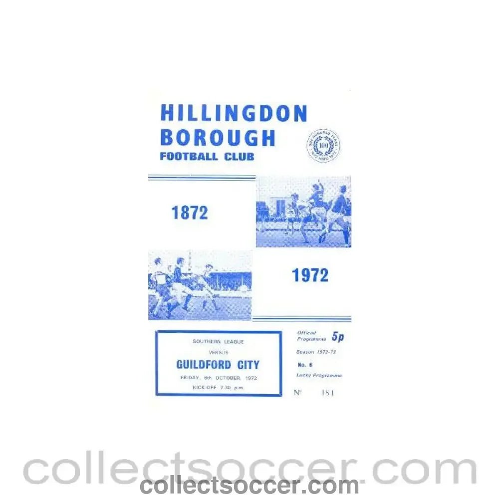 1972 - Hillingdon Borough v Guildford City official programme 06/10/1972 - Collect Soccer